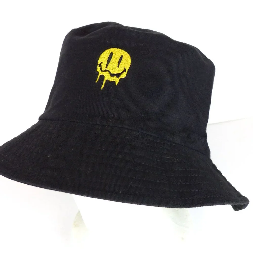 Eighty Eight Embroidered Melting Face Bucket Hat Adult One Size Black Reversible